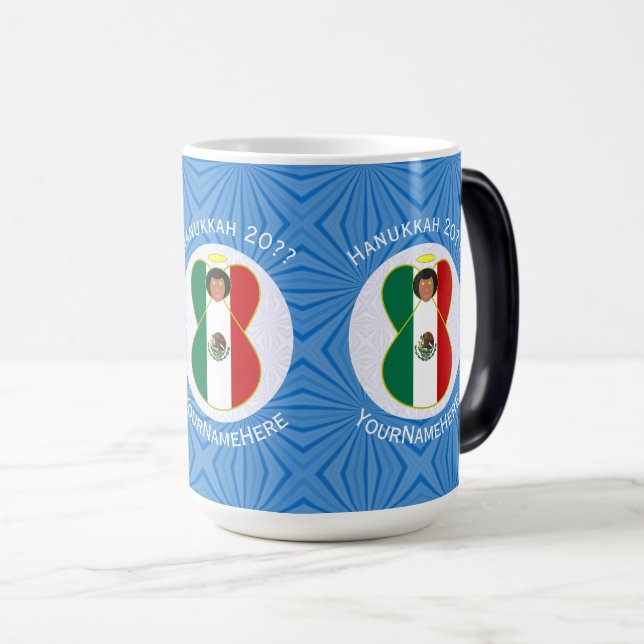 Caneca Mágica Bandeira do Anjo Mexicano Hanukkah Personalizada (Frente Esquerda)