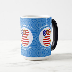 Caneca Mágica Bandeira personalizada do Anjo de Hanukkah dos EUA