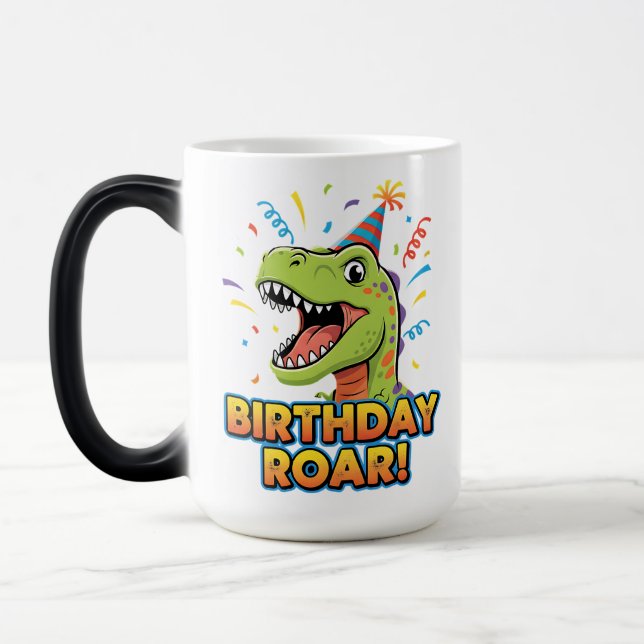 Caneca Mágica Birthday Roar Cute Dinosaur Birthday Party Design (Esquerda)