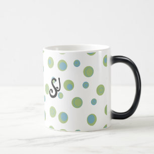 Caneca Mágica Bolinhas Verdes Azuis Monogramadas