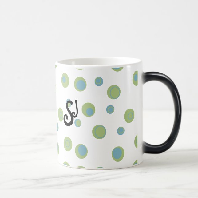 Caneca Mágica Bolinhas Verdes Azuis Monogramadas (Direita)
