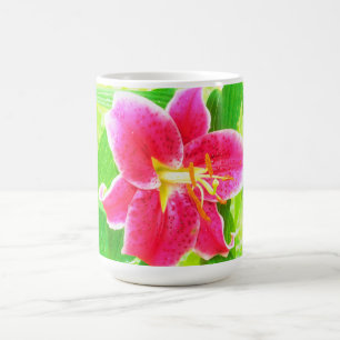 Caneca Mágica Bonito Stargazer Rosa Profundo Lily no Verde limã