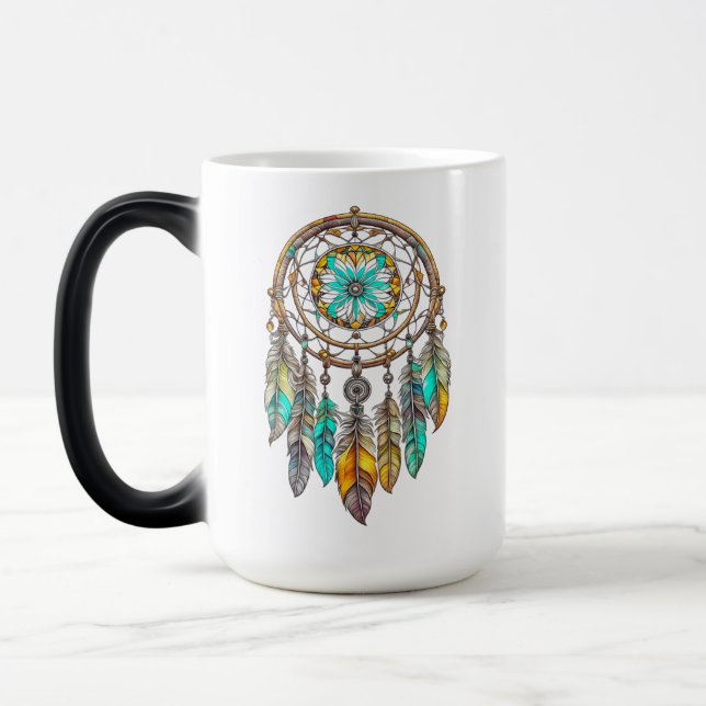 Caneca Mágica Bonito Teal e Dreamcatcher Marrom | Sonhos Doce (Esquerda)