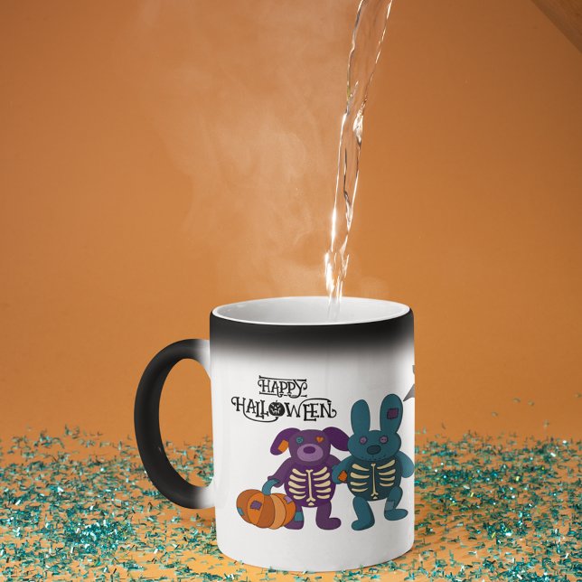 Caneca Mágica Bons animais de esqueleto e abóboras no Halloween (Criador carregado)