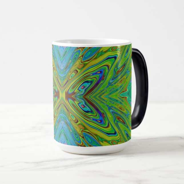 Caneca Mágica Borboleta Abstrata Chartreuse e Azul Trippy (Frente Esquerda)