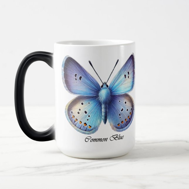 Caneca Mágica Borboleta Azul Comum Elegante Envoltório  (Esquerda)
