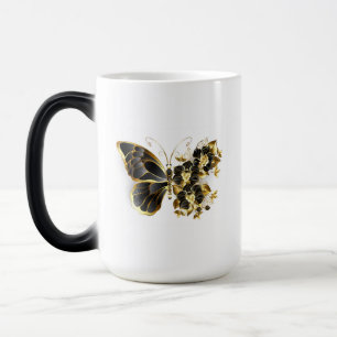 Caneca Mágica Borboleta Flor Dourada com Orquídea Preta