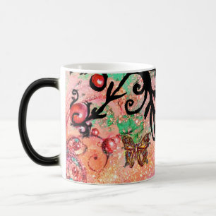 CANECA MÁGICA BORBOLETA ROSA FAPISCAS, MONOGRAMA FLORAL NEGRO,