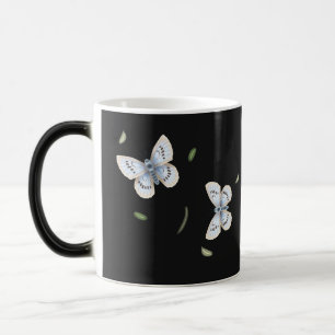 Caneca Mágica Borboletas de Azul e Creme mágicas em Preto de Vo