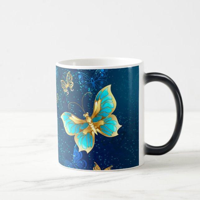 Caneca Mágica Borboletas de ouro em um fundo azul (Direita)