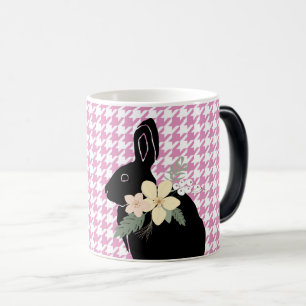 Caneca Mágica Bunny Rabbit Silhouette Spring Flowers Houndstooth