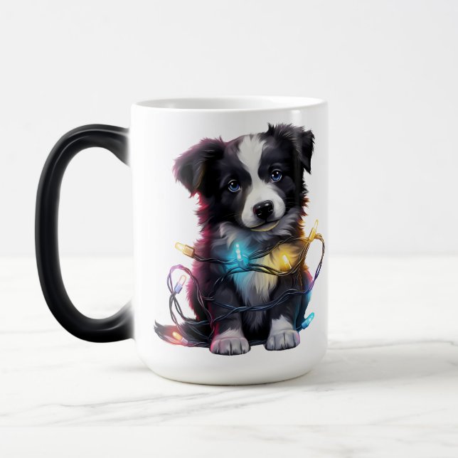 CANECA MÁGICA CACHORRO DE COLLIE FRONTEIRIÇA DE NATAL ADORÁVEL (Esquerda)