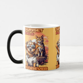 Caneca Mágica Cachorro Sunset e Desenho Estilizado De Gato