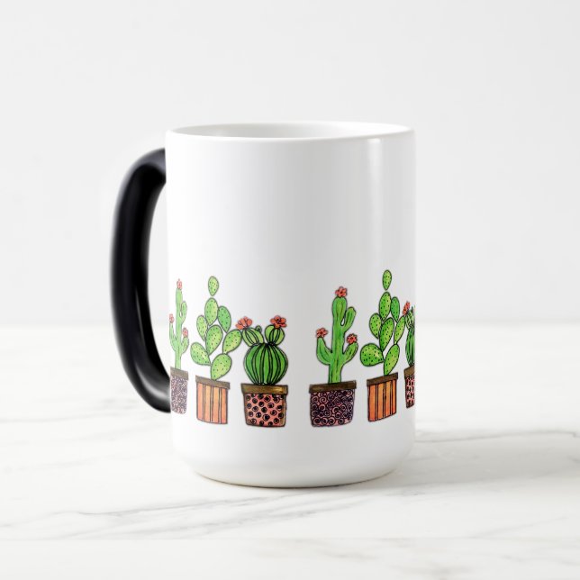 Caneca Mágica Cacto bonito da aguarela em uns potes (Frente Esquerda)