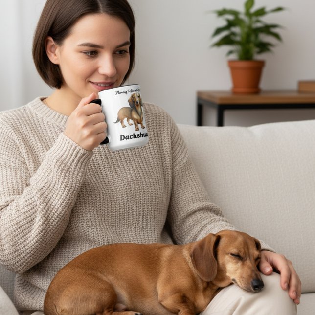 Caneca Mágica Café da Manhã Castanho Bonito com Meu Dachshund (Criador carregado)