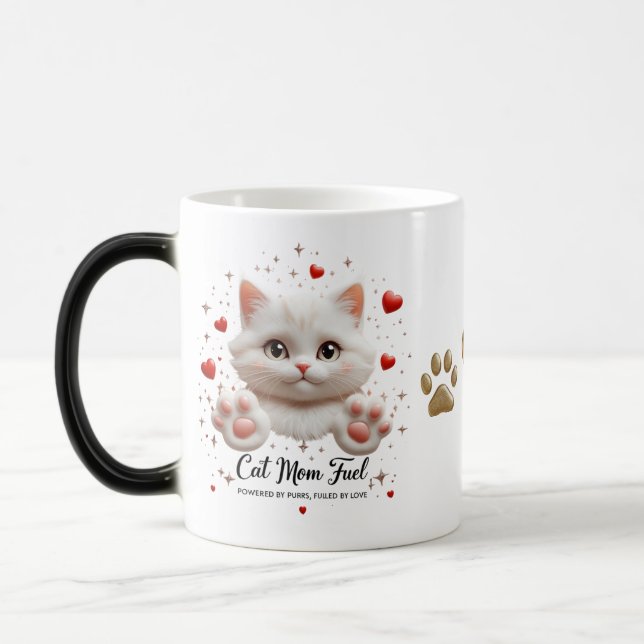Caneca Mágica Cat Mãe Morphing Mug - Gatinho Branco Bonito com C (Esquerda)