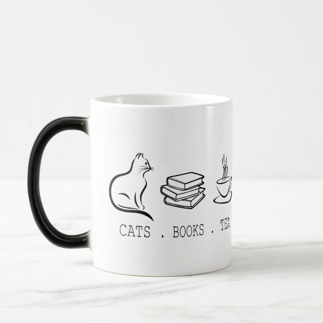Caneca Mágica Cats Books Tea para Leitores que Adoram Chá e Gato (Esquerda)