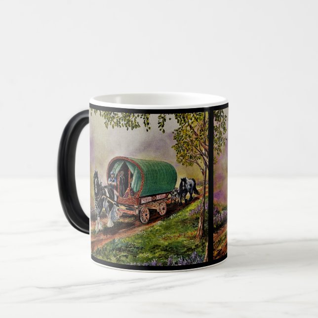 Caneca Mágica Cavalo de Vanner irlandês Caravana preto (Frente Esquerda)