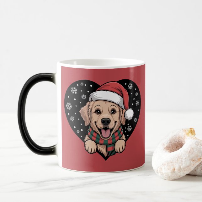 Caneca Mágica Christmas Golden Retriever - Santa Dog (Com Donut)