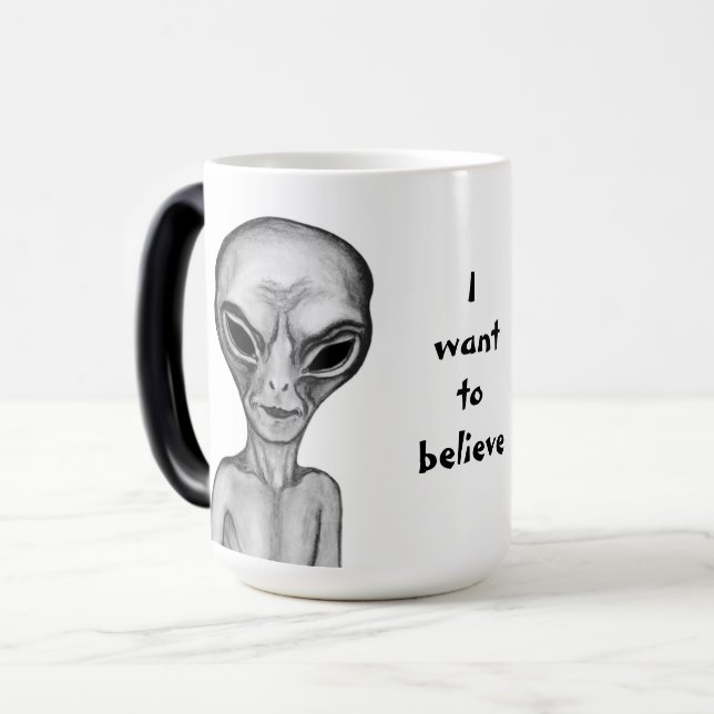Caneca Mágica Cinza, quero acreditar (Frente Esquerda)