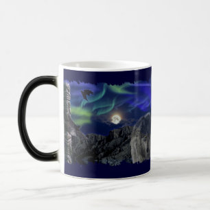 Caneca Mágica Cinza Wolf, Ravens & Aurora & Totem Wildlife Mug