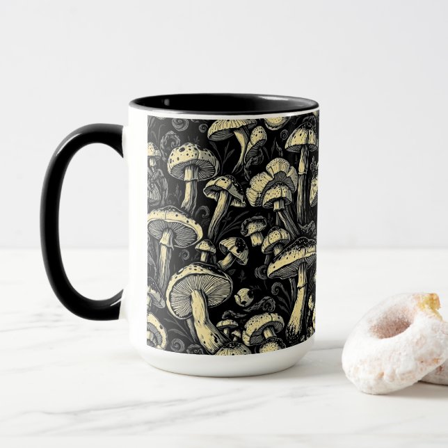 Caneca Mágica Cogumelo: Pão de Café Preto e Branco Negrit (Com Donut)