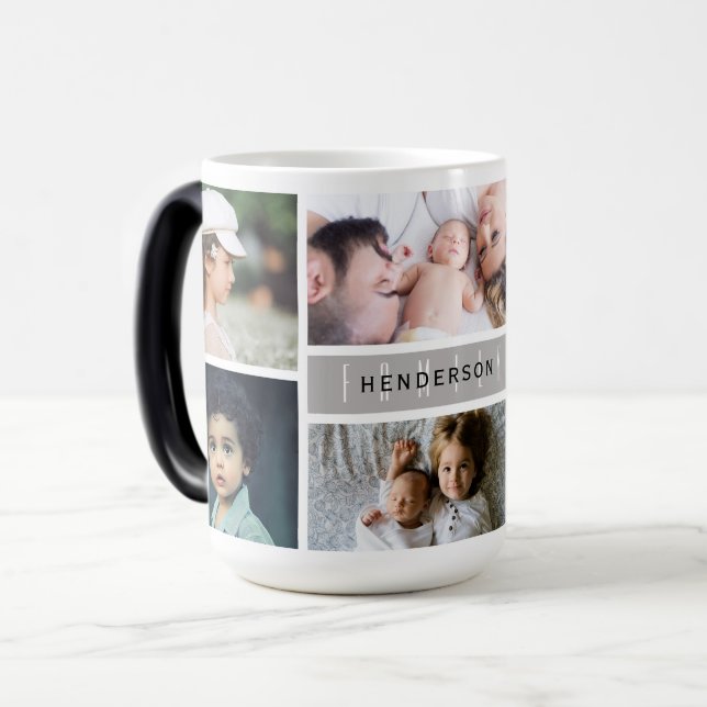 Caneca Mágica Colagem de Fotos de Nome da Família (Frente Esquerda)