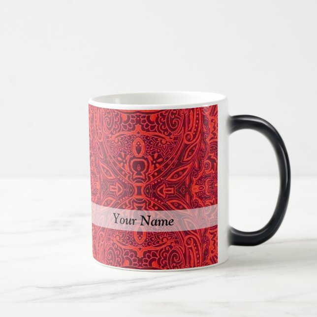 Caneca Mágica Cor damasco tribal vermelha (Direita)