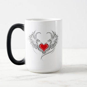 Caneca Mágica Coração Anjo Vermelho com asas