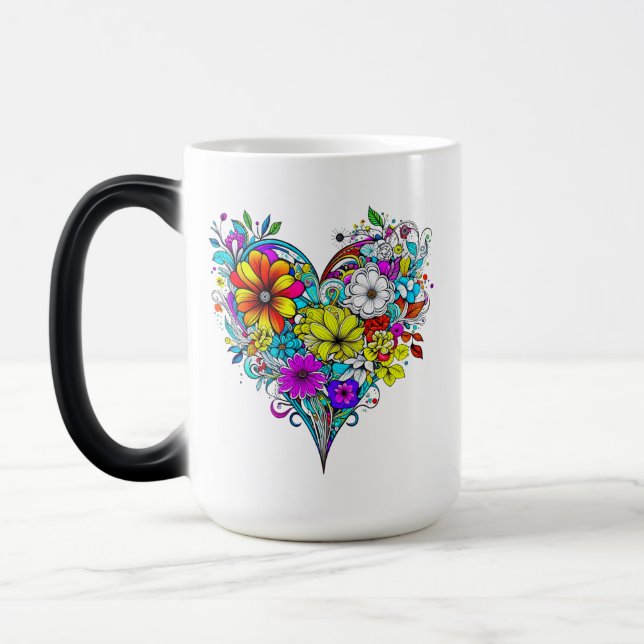 Caneca Mágica Coração Floral Personalizado (Esquerda)