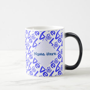 Caneca Mágica Coração Grego Azul LOVE Azulejo Personalizado 