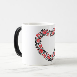 Caneca Mágica Coração original de flores rosas vermelhas cruzes