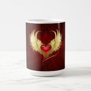 Caneca Mágica Coração Vermelho com Asas Ouros