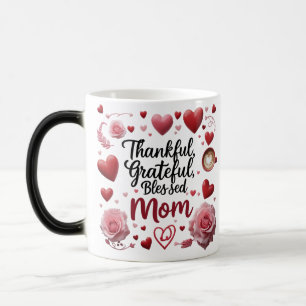 Caneca Mágica Coração Vermelho e Rosas - Feliz Feliz Mãe Abençoa