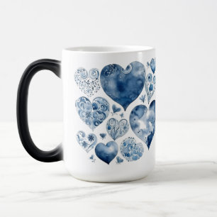 Caneca Mágica Corações em Azul de Delft