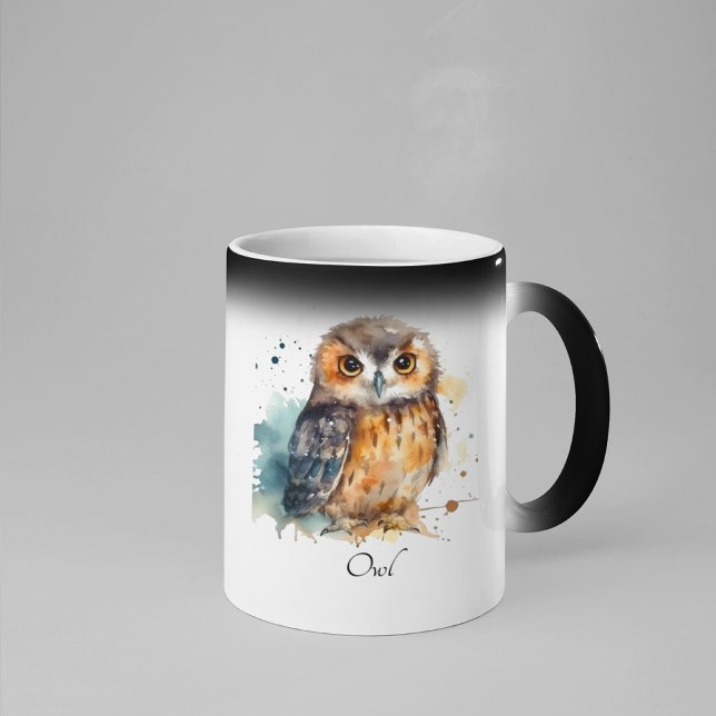 Caneca Mágica Coruja-branca em aquarela (Criador carregado)