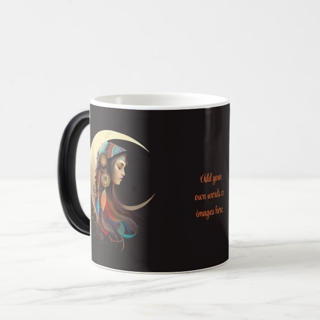 Caneca Mágica Crie Seu Próprio Boho Crescente Lua e Penas (Frente Esquerda)
