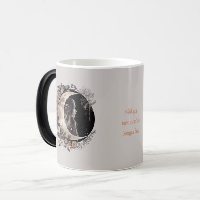 Caneca Mágica Crie Seu Próprio Boho Floral de Lua em Tons de Pês (Frente Esquerda)