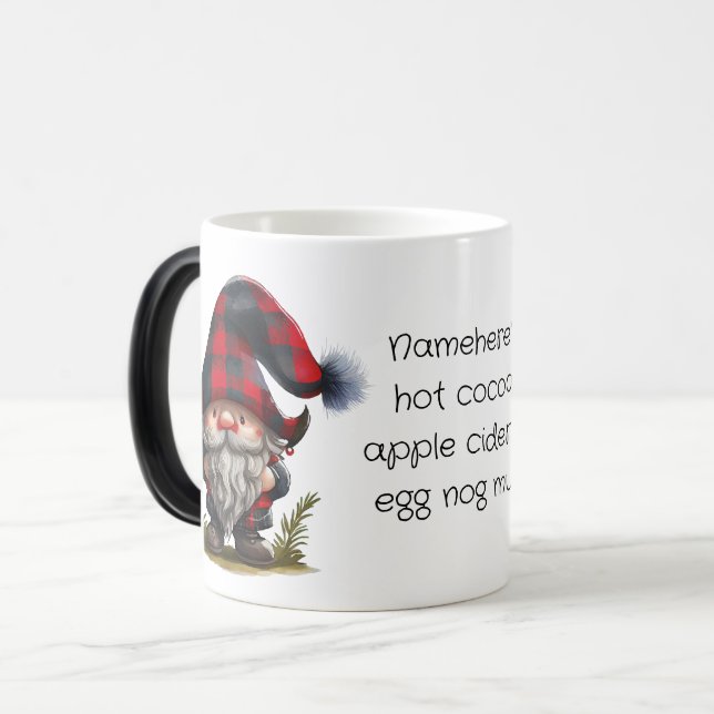 Caneca Mágica Crie Seu Próprio Gnome de Natal com Xadrez de Búfa (Frente Esquerda)