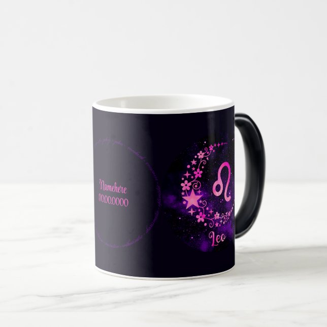 Caneca Mágica Crie seu próprio Leo Zodiac Celestial Roxo (Frente Esquerda)