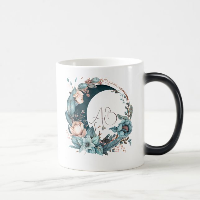 Caneca Mágica Crie seu próprio Teal e Pêssego Floral (Direita)