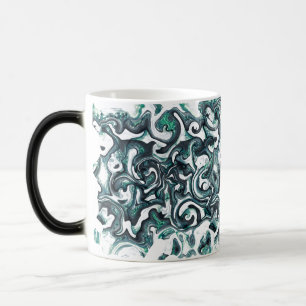 Caneca Mágica Cristal líquido e turbilhões pretos de turquesa em