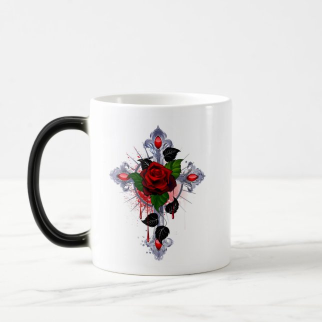 Caneca Mágica Cruz de Prata com Rosa vermelha (Esquerda)