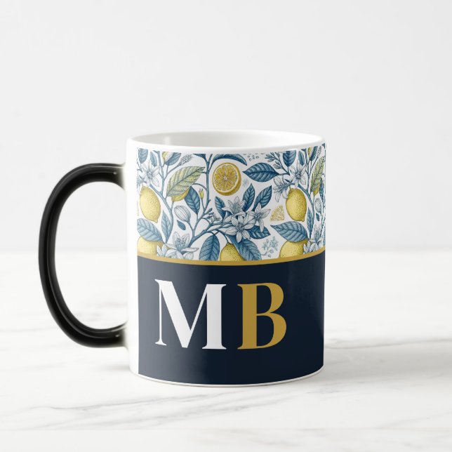 Caneca Mágica Custom Elegant Mediterranean Lemon Botanical Navy (Esquerda)