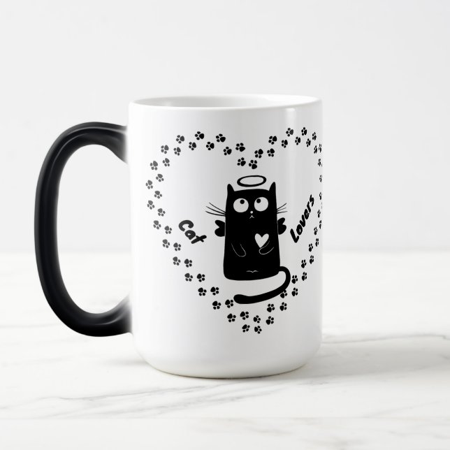 Caneca Mágica Cute Black Angel Cat Lovers Heart Mug (Esquerda)