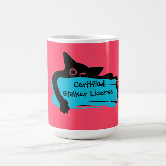 Caneca Mágica Cute Cat, Funny Cat, Certified Stalker License, Co