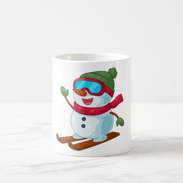 Caneca Mágica Cute Skiing Snowman Illustration (Centro)