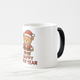 Caneca Mágica Cute Teddy Bear Santa Happy New Year Sticker