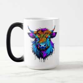 Caneca Mágica Cyberpunk Colorful Ai Highland Cow