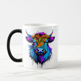 Caneca Mágica Cyberpunk Colorful Ai Highland Cow